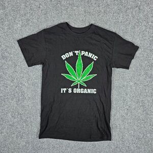 "Don't Panic It's Organic" Graphic Short Sleeve T Shirt Black‎ Men's Size Small